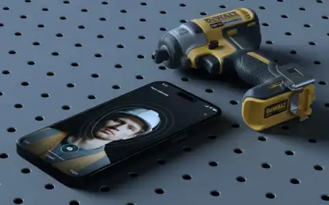 Wireless security camera and power tools on perforated background for trade protection.